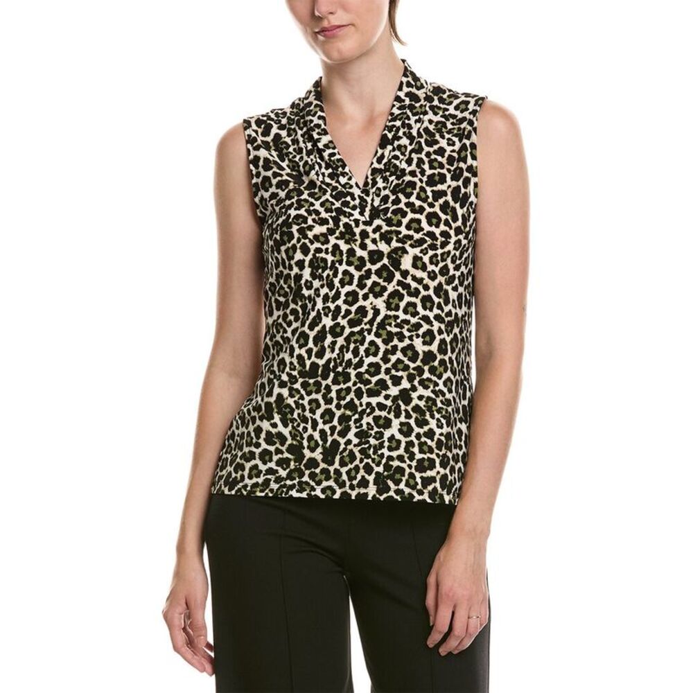 Anne Klein Womens  The Triple Pleat Printed Top, Brown